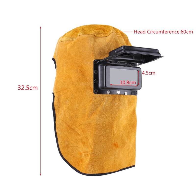 Ejoyous Leather Welding Hood Welder Mask Breathable Welding Helmet For Eyes Face Neck Leather Welding Mask with Lens, Yellow - Image 5